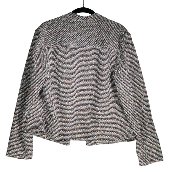 Calvin Klein Knit Blazer Womens Size L Black White Brown Open Crop Moto Jacket - Picture 2 of 9